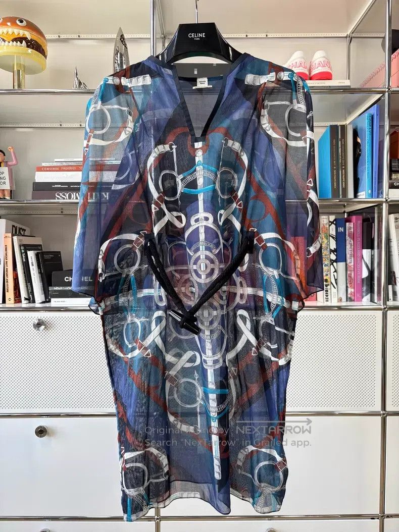 Hermes Hermes Blue print cow tie belt sleeveless dress 100% cotto Size XXS / US 00 / IT 34 - 1 Thumbnail