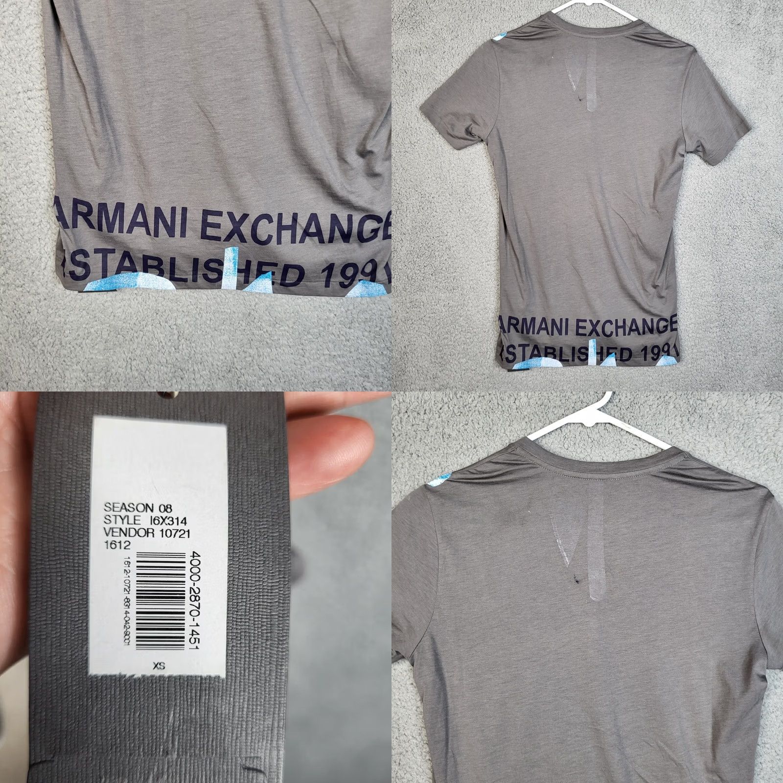 Armani Exchange ARMANI EXCHANGE XS Women's V-Neck Short Sleeve T-Shirt Gray Graphic Number Printed Slim Pullover Tee Shirt Men/Women (Women) Size XS / US 0-2 / IT 36-38 - 8 Thumbnail