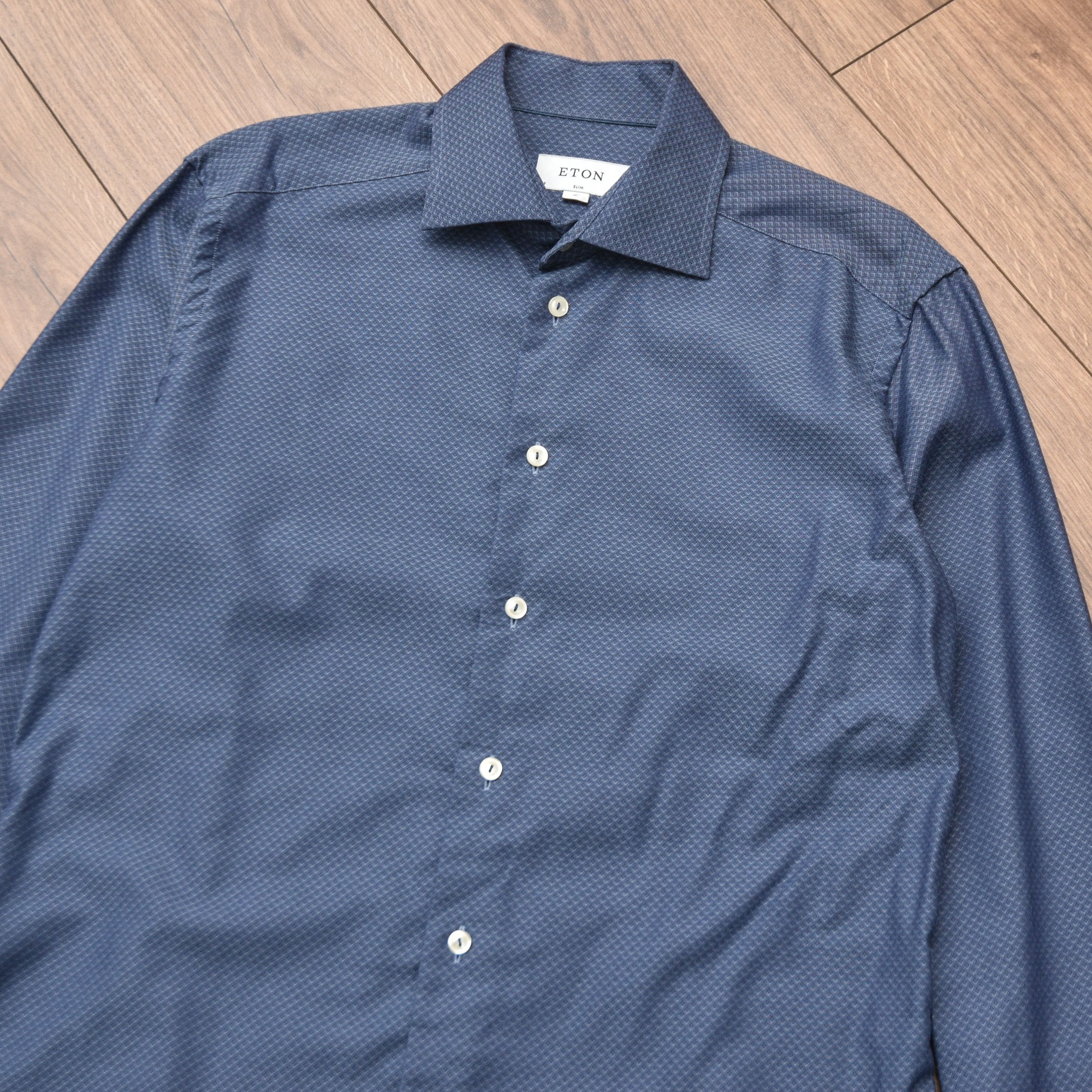 Eton ETON Slim Fit Shirt Blue Micro Geometric Pinpoint Size 39 / Size US M / EU 48-50 / 2 - 6 Thumbnail