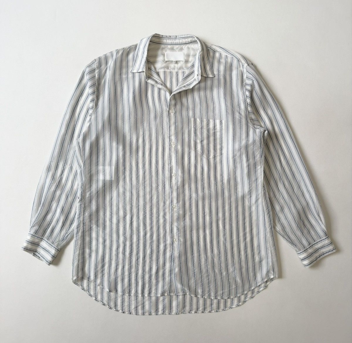 Maison Margiela S/S 20 White/Blue Crinkle Nylon Striped Shirt Size US XL / EU 56 / 4 - 16 Thumbnail
