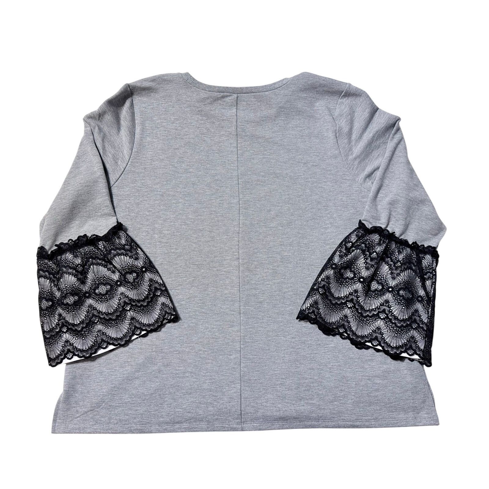 Other ELOQUII Gray Knit Top with Black Lace Bell Sleeve Size 18/20 Size XXL / US 16-18 / IT 52-54 - 2 Thumbnail