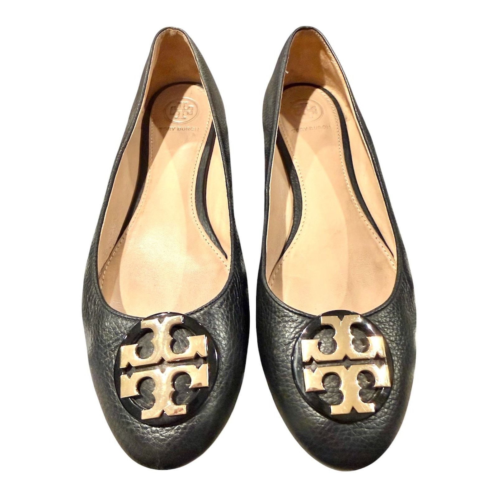 Tory Burch TORY BURCH Claire Ballet Flats Black Leather Gold Logo Size Size US 8 / IT 38 - 2 Thumbnail