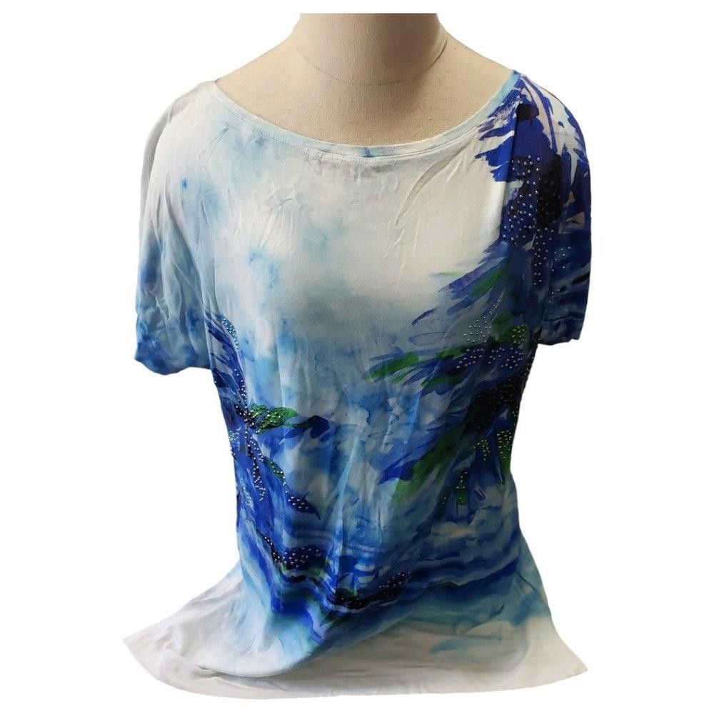 Andrew St. John CT903 St. John Tropical Beach Studded Scoop Neck T-shirt S Size S / US 4 / IT 40 - 1 Thumbnail
