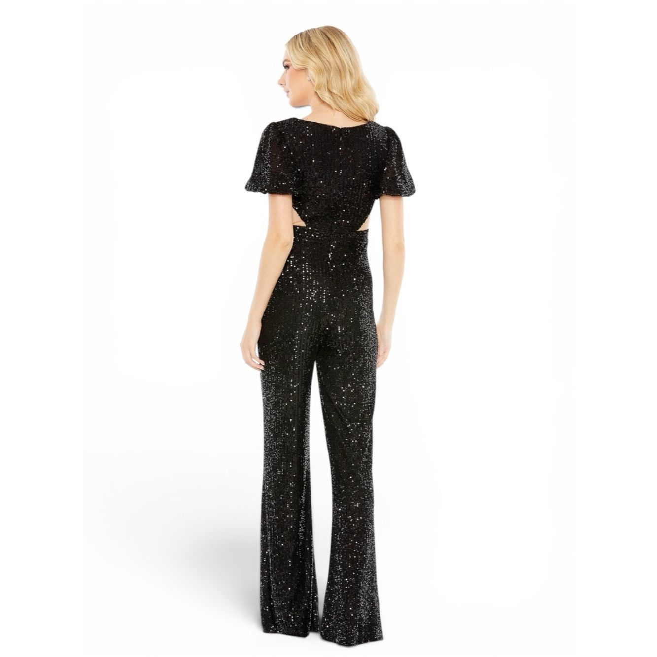 Mac Duggal Ieena for Mac Duggal 11273 Black Sequin Wide Leg Jumpsuit G Size 28" / US 6 / IT 42 - 2 Thumbnail