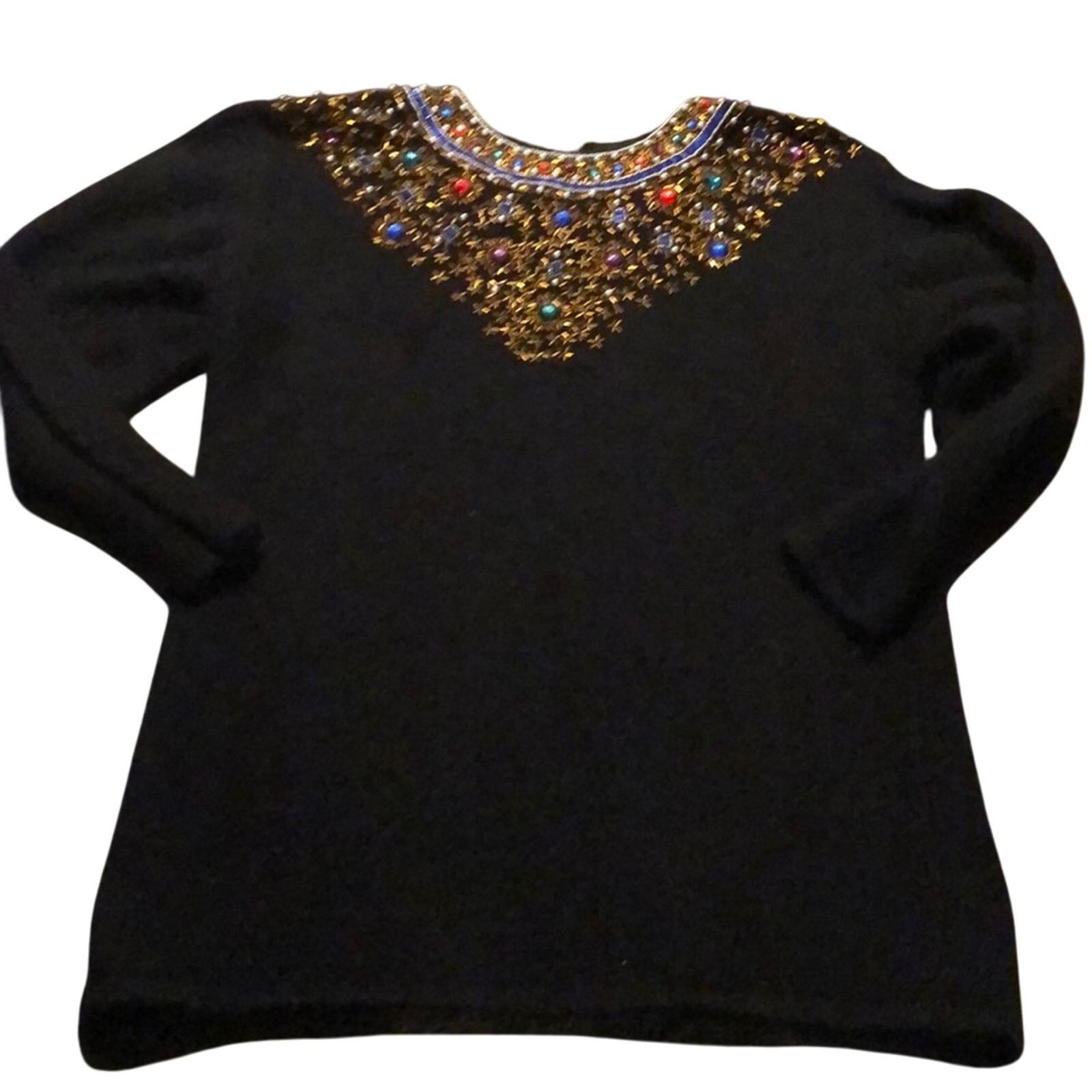 Vintage Vintage IB Diffusion Black Silk Angora BEADED Sweater Medium Size M / US 6-8 / IT 42-44 - 1 Thumbnail