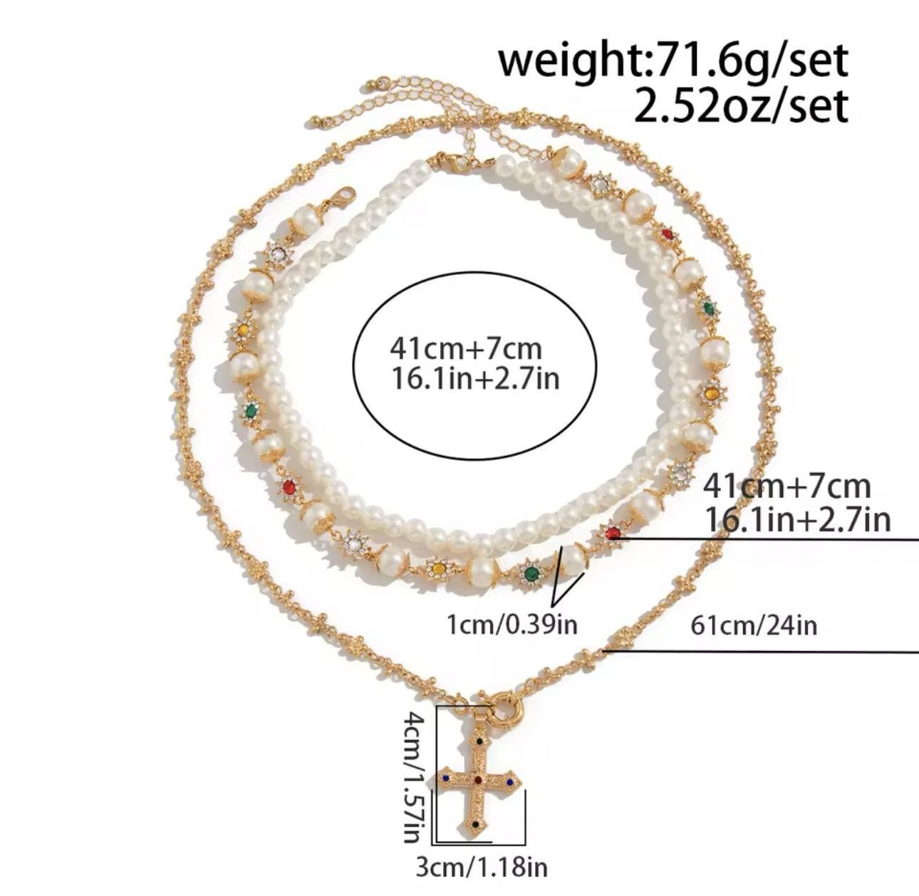 Jewelry 3Pcs/Set Creative Rhinestone Imitation Pearl Chain Necklace Size ONE SIZE - 4 Thumbnail