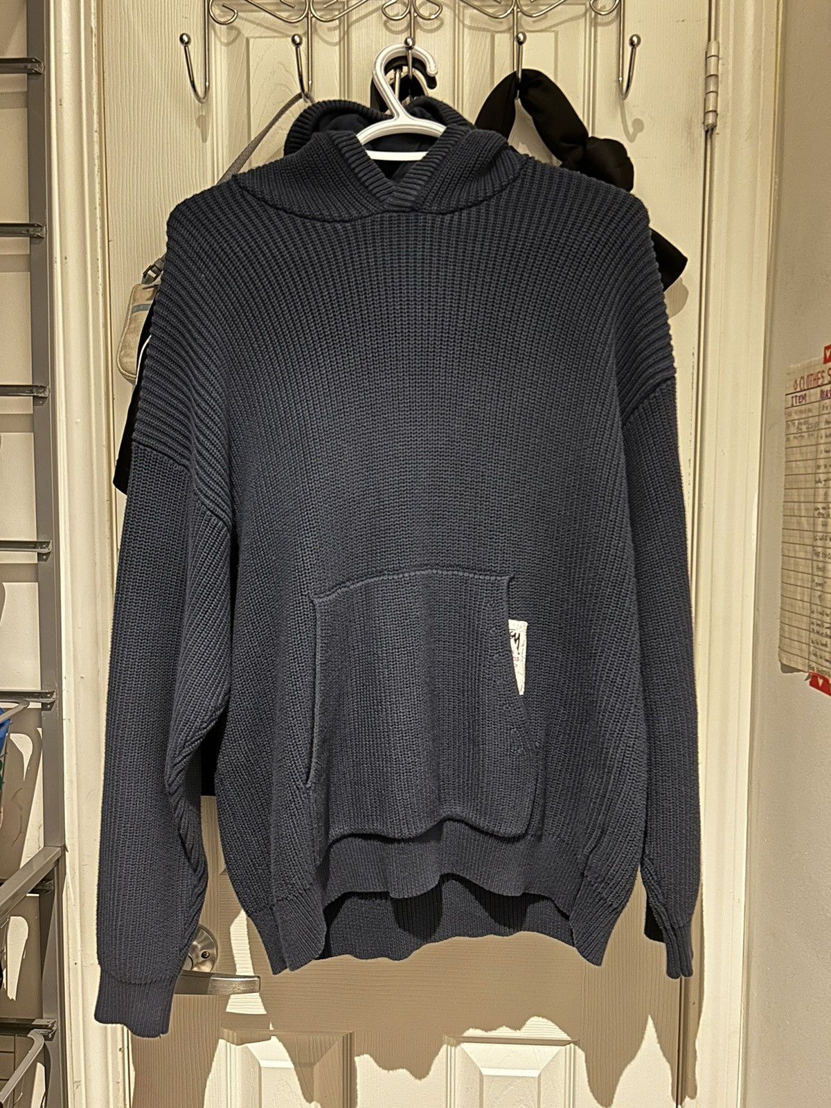 Stussy Stussy Cotton Cable Knit Hoodie in Blue Grailed