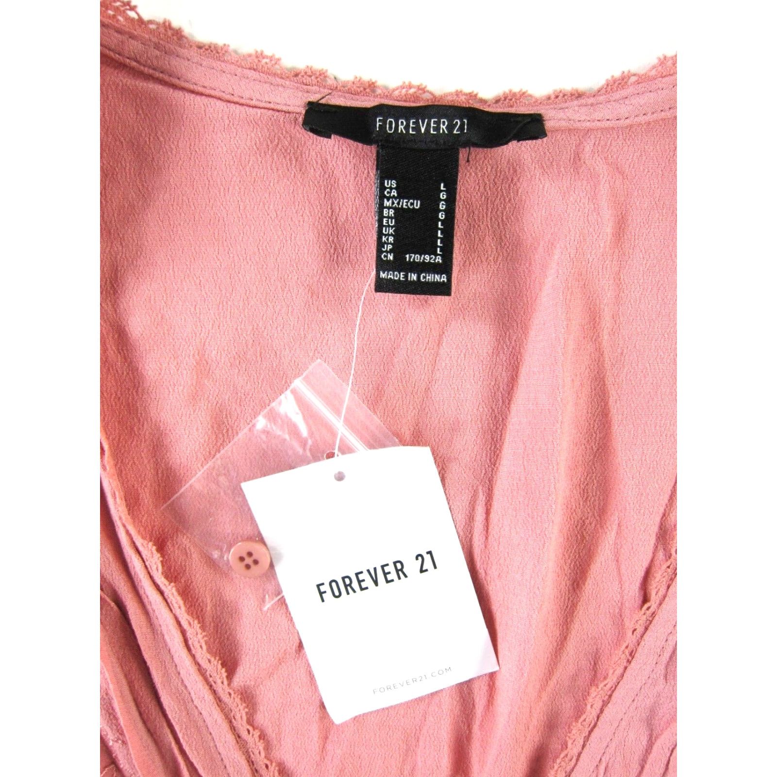 Forever 21 FOREVER 21 Blouse NWT Pink Blush Rayon Embroidered V-Neck Long Sleeve Crop Large Size L / US 10 / IT 46 - 4 Thumbnail