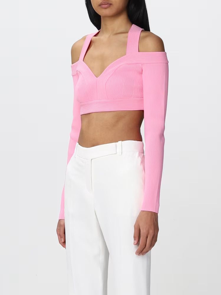 Alexander McQueen o1y0325 Crop Top in Pink Size XS / US 0-2 / IT 36-38 - 4 Thumbnail
