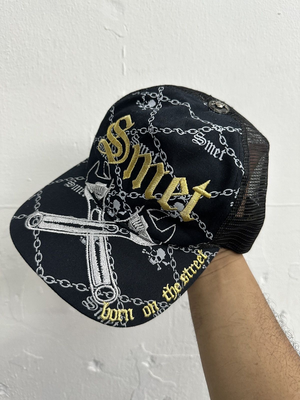 image of Smet Christian Audigier Embroid Trucked Hat in Black, Men's