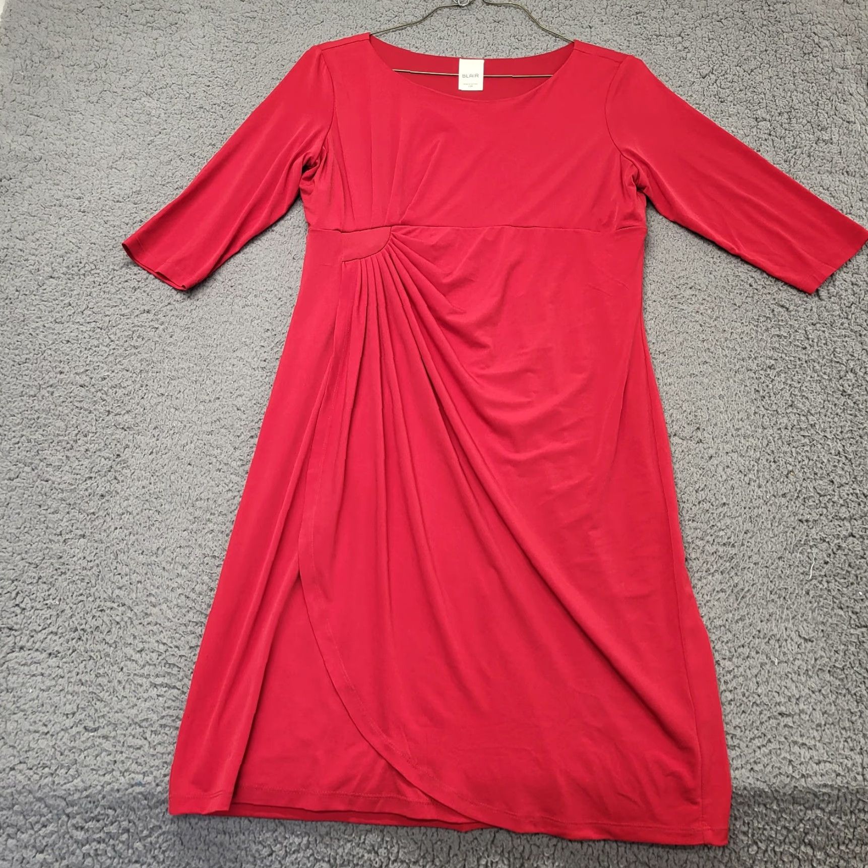 Vintage Blair Red Wrap Dress Women 12P 3/4 Sleeve Ruched Knit Knee-length Party Dress Size XL / US 12-14 / IT 48-50 - 3 Thumbnail