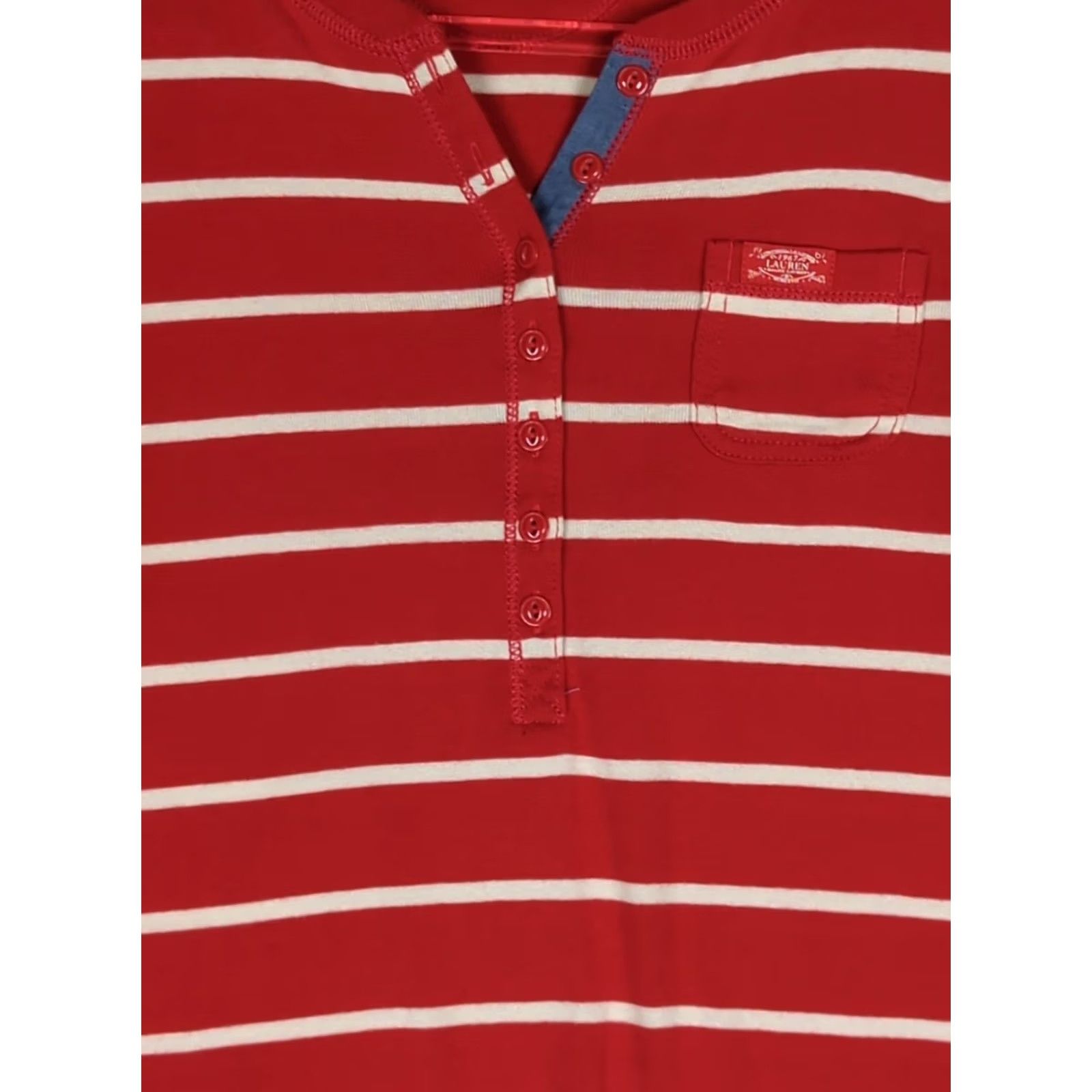 Ralph Lauren VINTAGE Lauren Ralph Lauren Top Women M Red Striped 3/4 Sleeve 100% Cotton Henley Shirt Size M / US 6-8 / IT 42-44 - 5 Thumbnail
