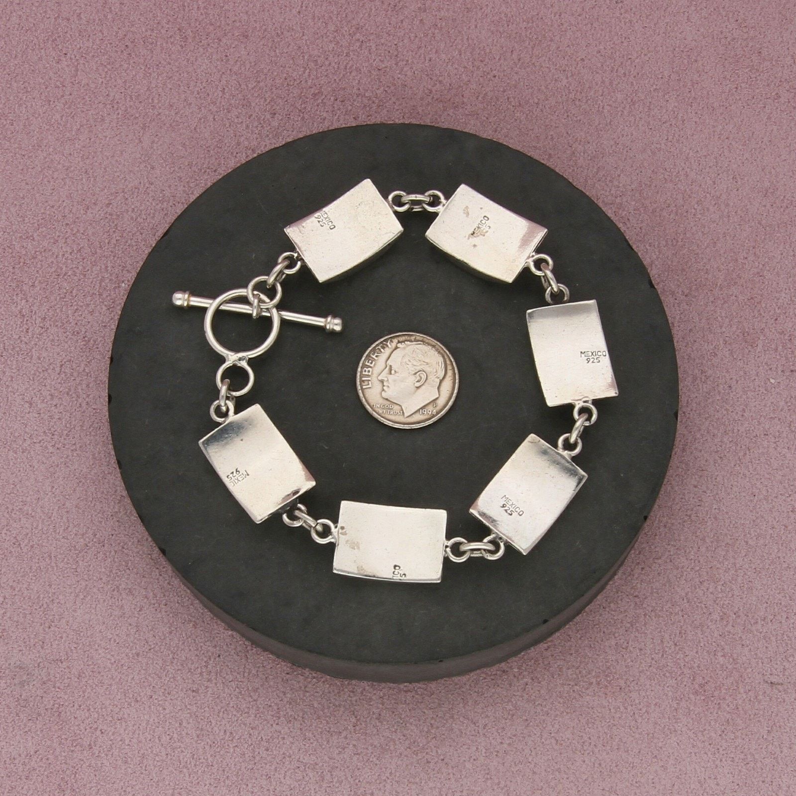 Mexicana mexico sterling silver onyx toggle bracelet size 7.5in Size ONE SIZE - 2 Thumbnail