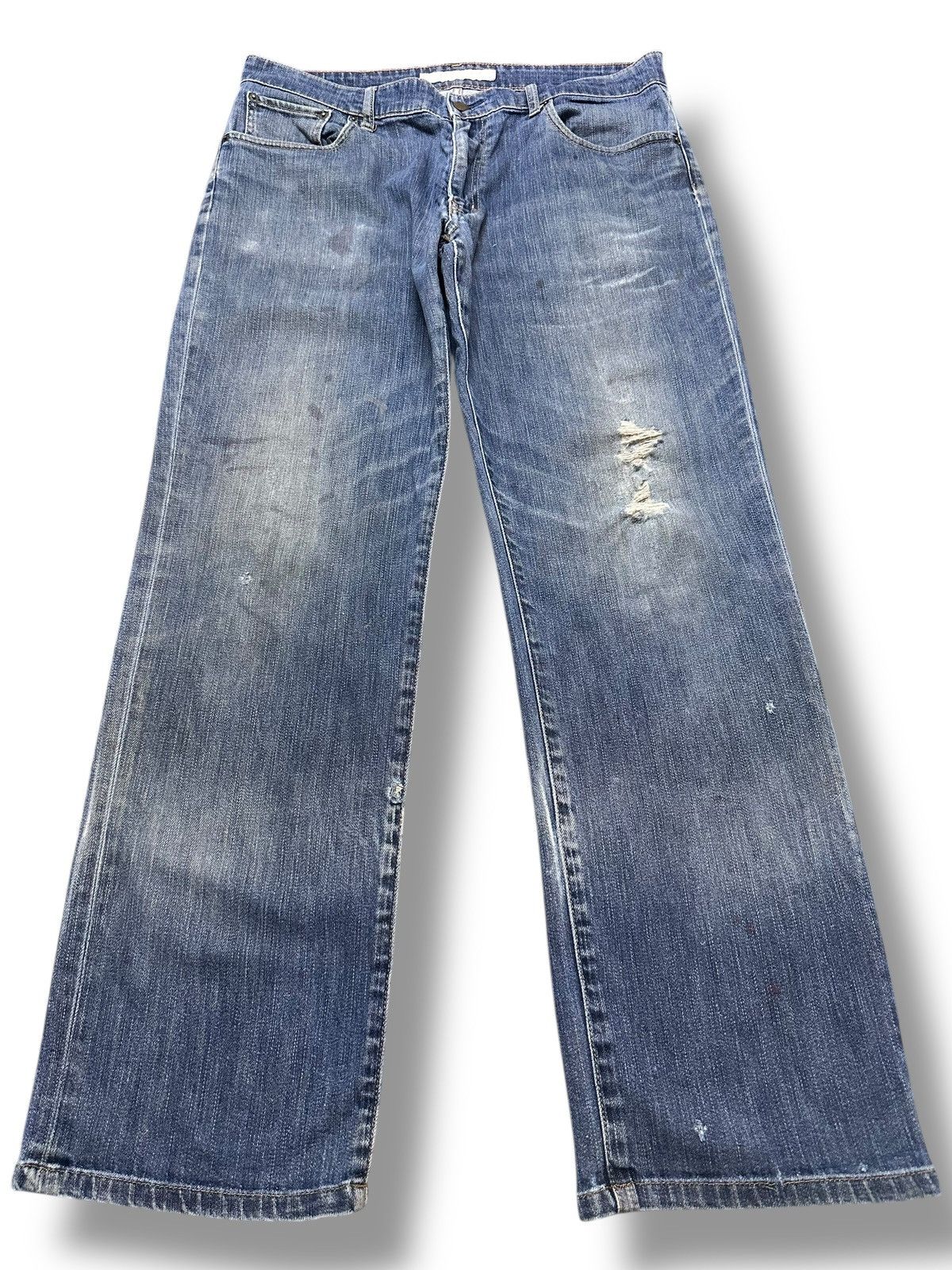 Japanese Brand Vintage Uniqlo Distressed Jeans With Baggy Loose Style Faded Size US 35 - 1 Thumbnail