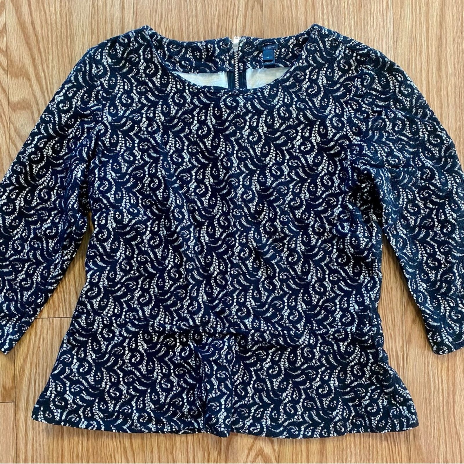 J.Crew J Crew Black Peplum Lace Blouse Top Womens Medium Size M / US 6-8 / IT 42-44 - 5 Thumbnail