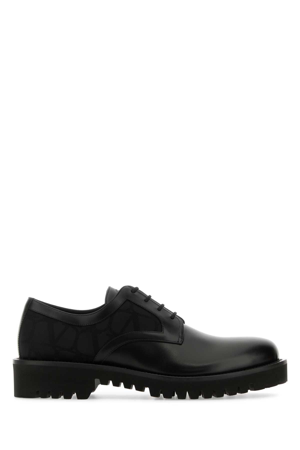image of Valentino Garavani Black Leather And Tolie Iconographe Lace-Up Shoes, Men's (Size 12)
