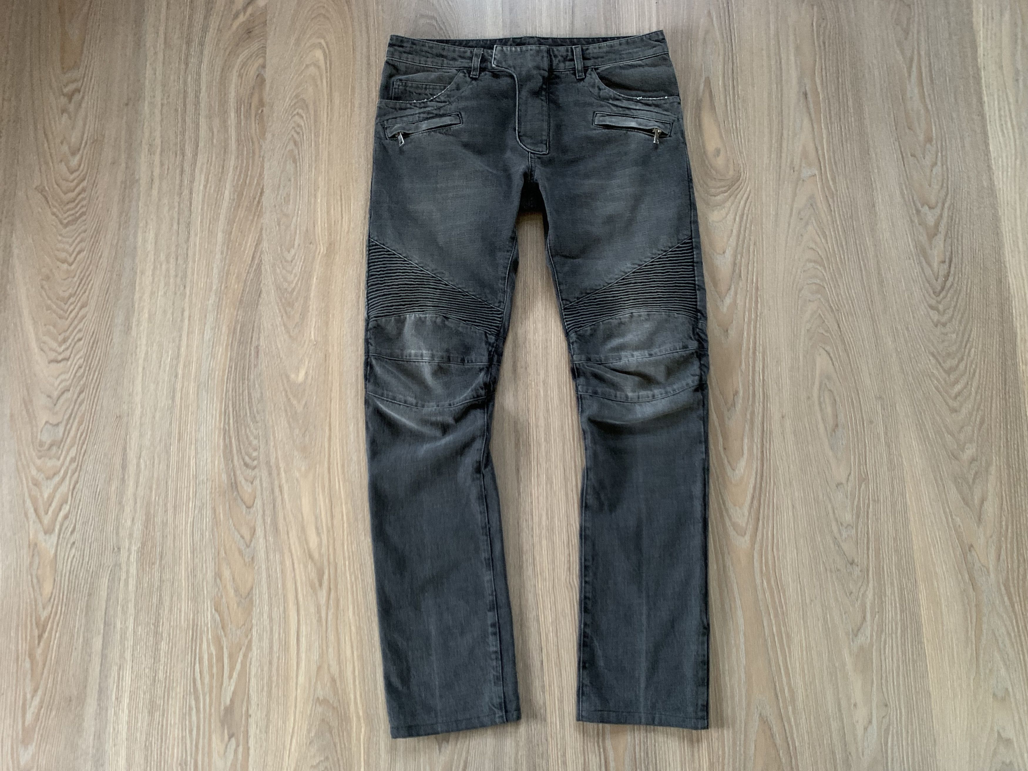 Balmain × Pierre Balmain Balmain Dark Grey Ribbed Biker Jeans Size US 32 / EU 48 - 2 Thumbnail