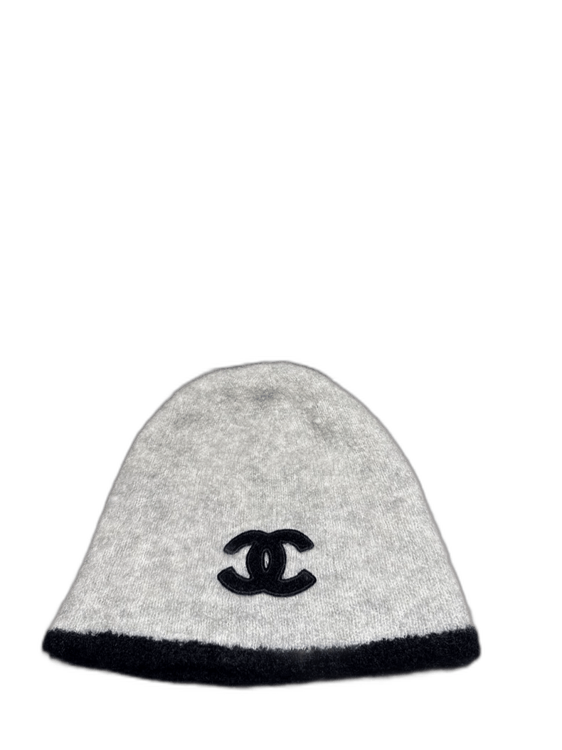 Chanel Gray Double C Logo Knit Hat