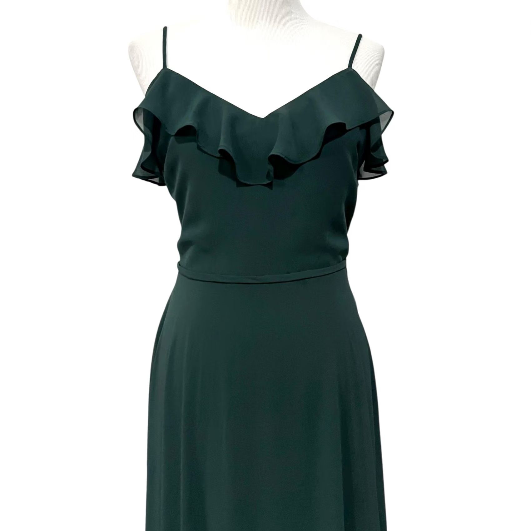Vintage Bill Levkoff Bridesmaid Dress Dark Green Full Length Chiffon Spaghetti Strap 14 Size XL / US 12-14 / IT 48-50 - 3 Thumbnail