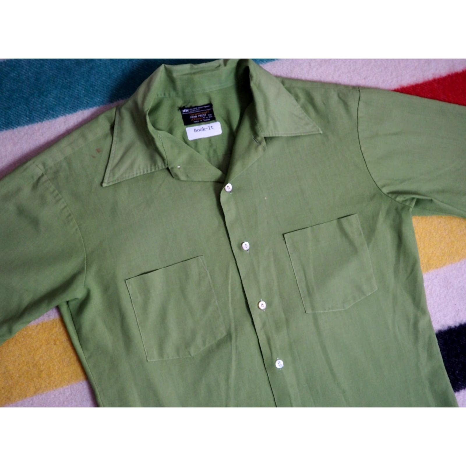 Vintage VTG 70s Towncraft Penneys Green Hippy Pocket Shirt M Polycotton Button-Front Casual Shirt Mens Size US M / EU 48-50 / 2 - 4 Thumbnail