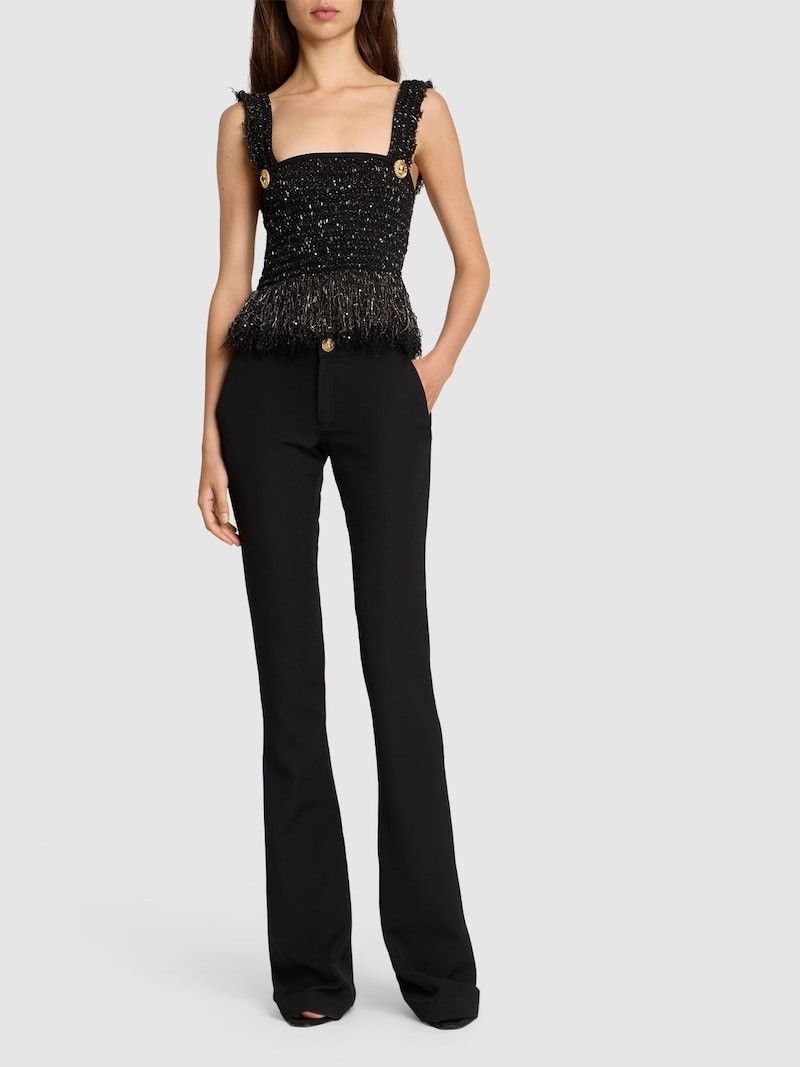 Balmain o1s1wg110825 Glittered Tweed Square Neck Top in Black Size XL / US 12-14 / IT 48-50 - 3 Thumbnail