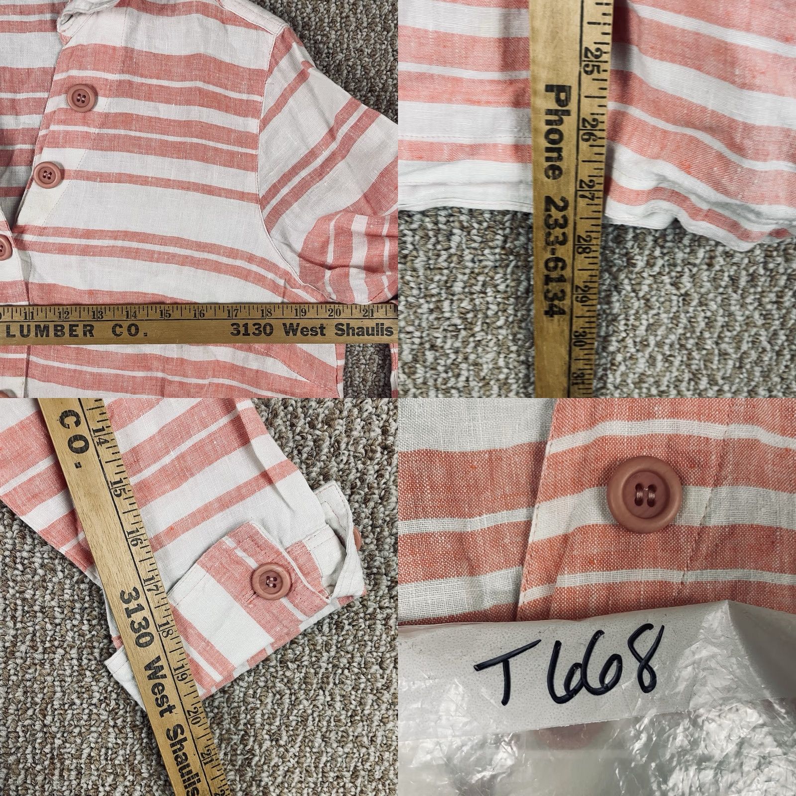 Vintage John Mark Blouse Medium Linen Striped Coral Popover 100% T668 Size M / US 6-8 / IT 42-44 - 8 Thumbnail