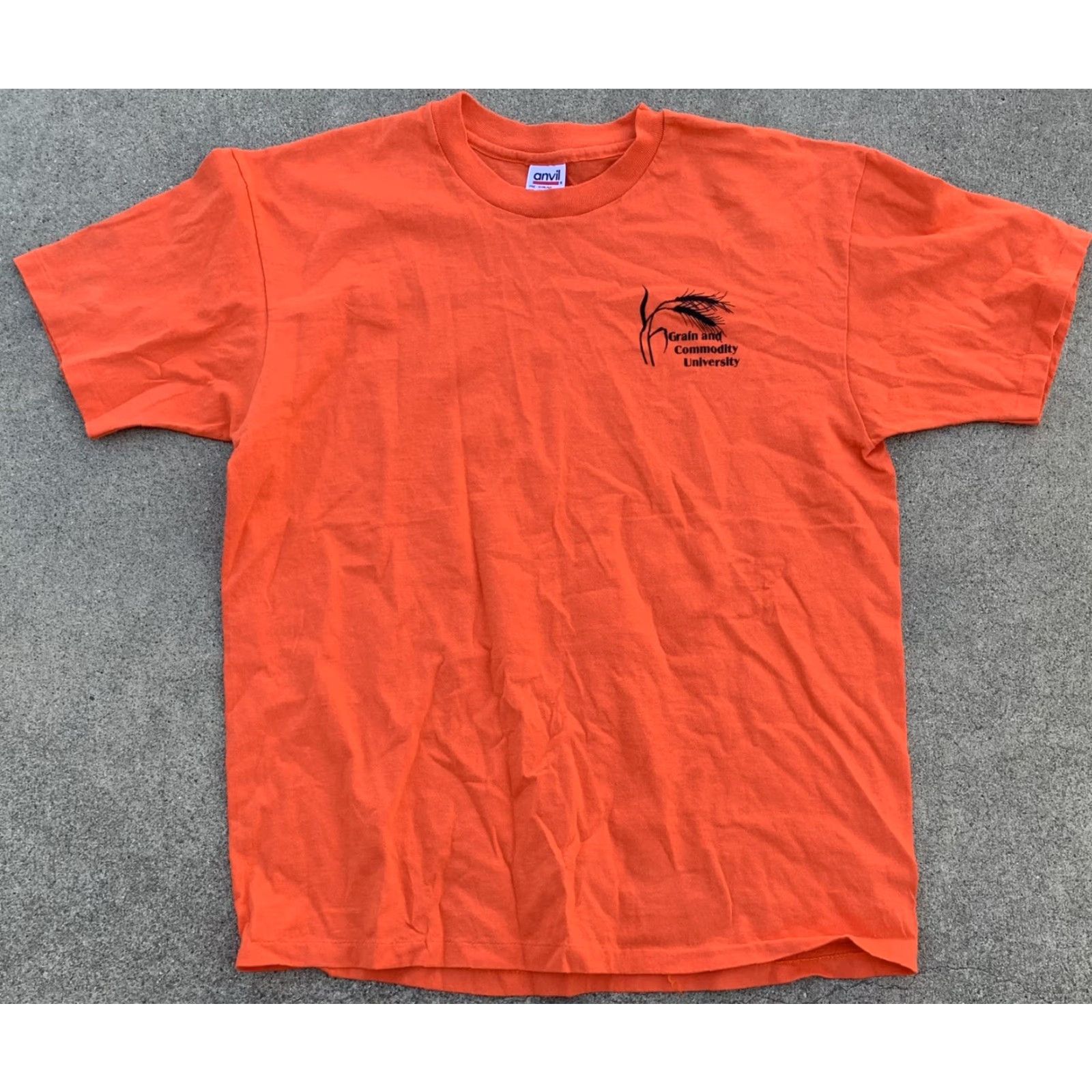Anvil VINTAGE Grain and Commodity University T-Shirt Short Sleeve Crew Neck XL Orange Anvil Cotton Jersey Graphic Print Mens Size US XL / EU 56 / 4 - 6 Thumbnail