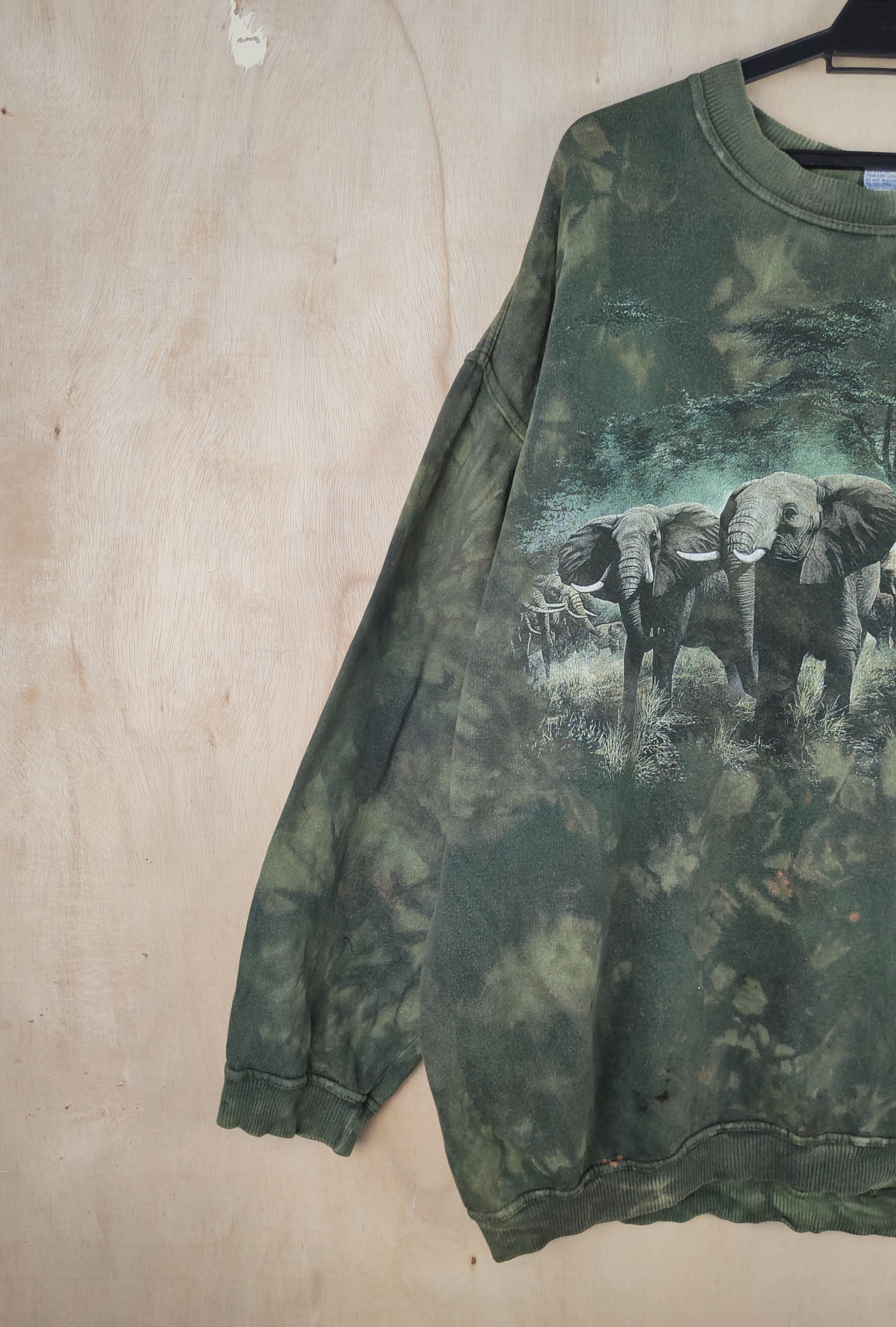 Japanese Brand Army Green Elephant acid wash vintage Sweatshirts #S2494 Size US L / EU 52-54 / 3 - 4 Thumbnail