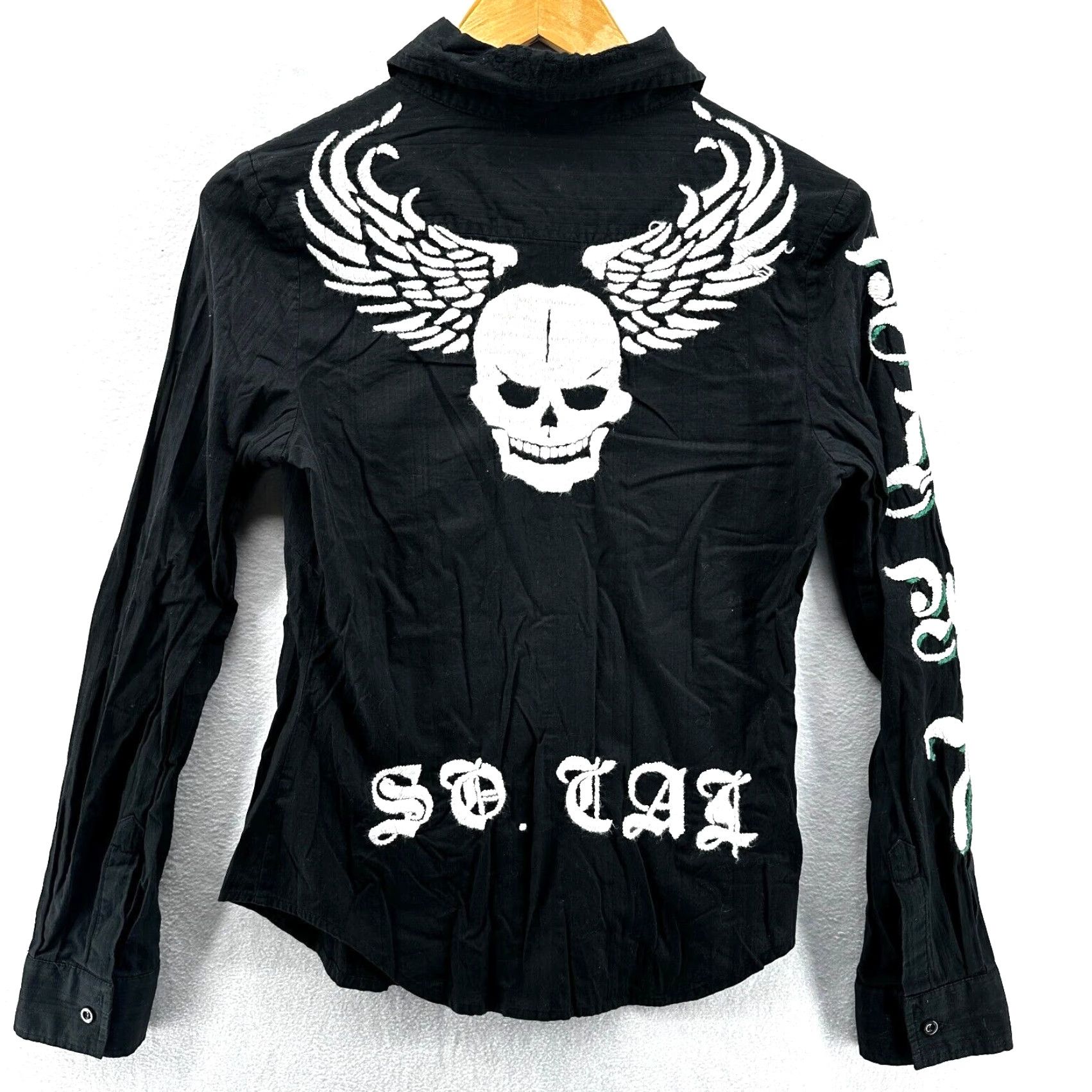 Vintage RAW 7 Button-Up Long Sleeve Womens Large Embroidered Skull Shirt Black USA Size L / US 10 / IT 46 - 2 Thumbnail