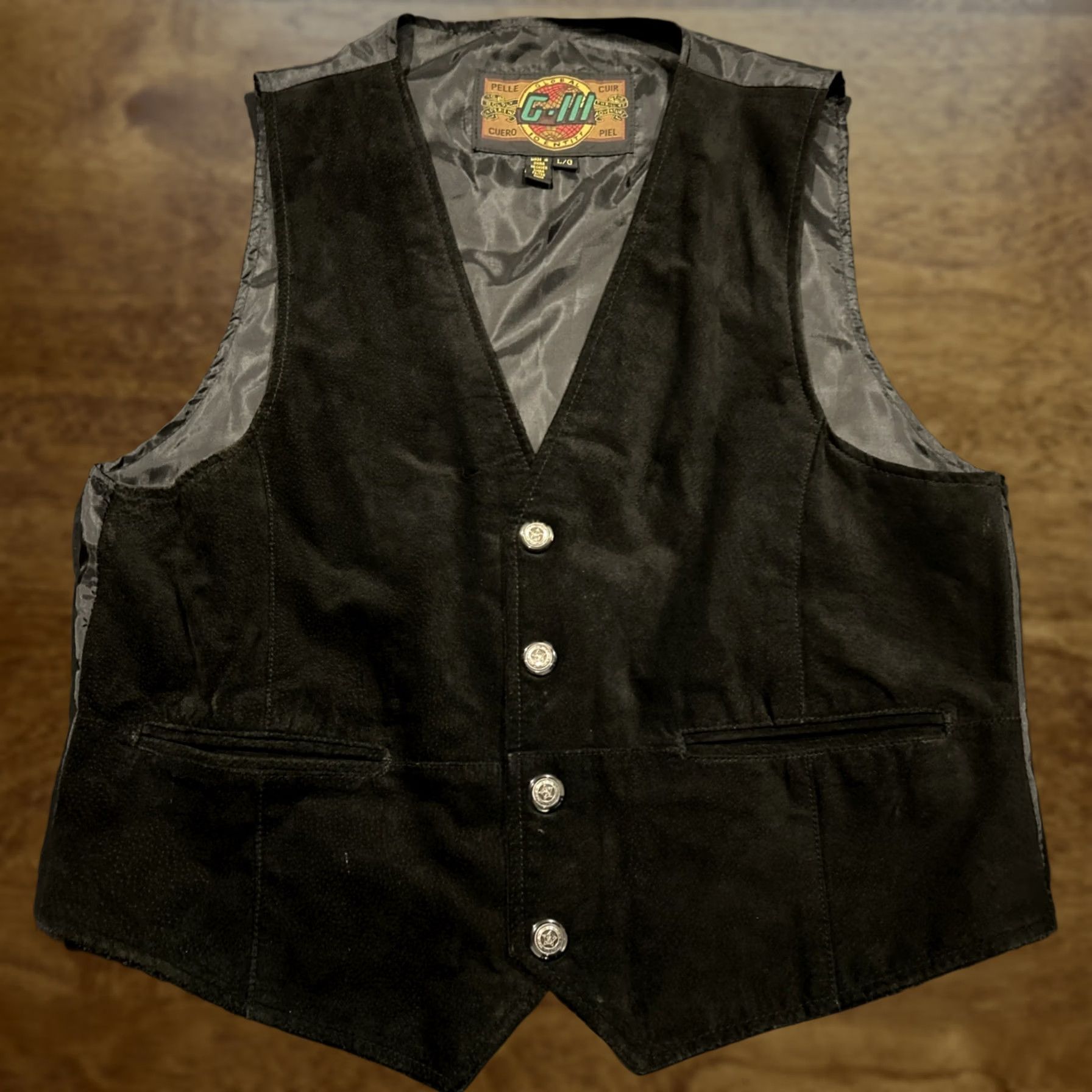 G-III VINTAGE G III Leather Suede Vest Mens L Black Snap Nylon Lining Casual Wear B10 Size US L / EU 52-54 / 3 - 1 Thumbnail