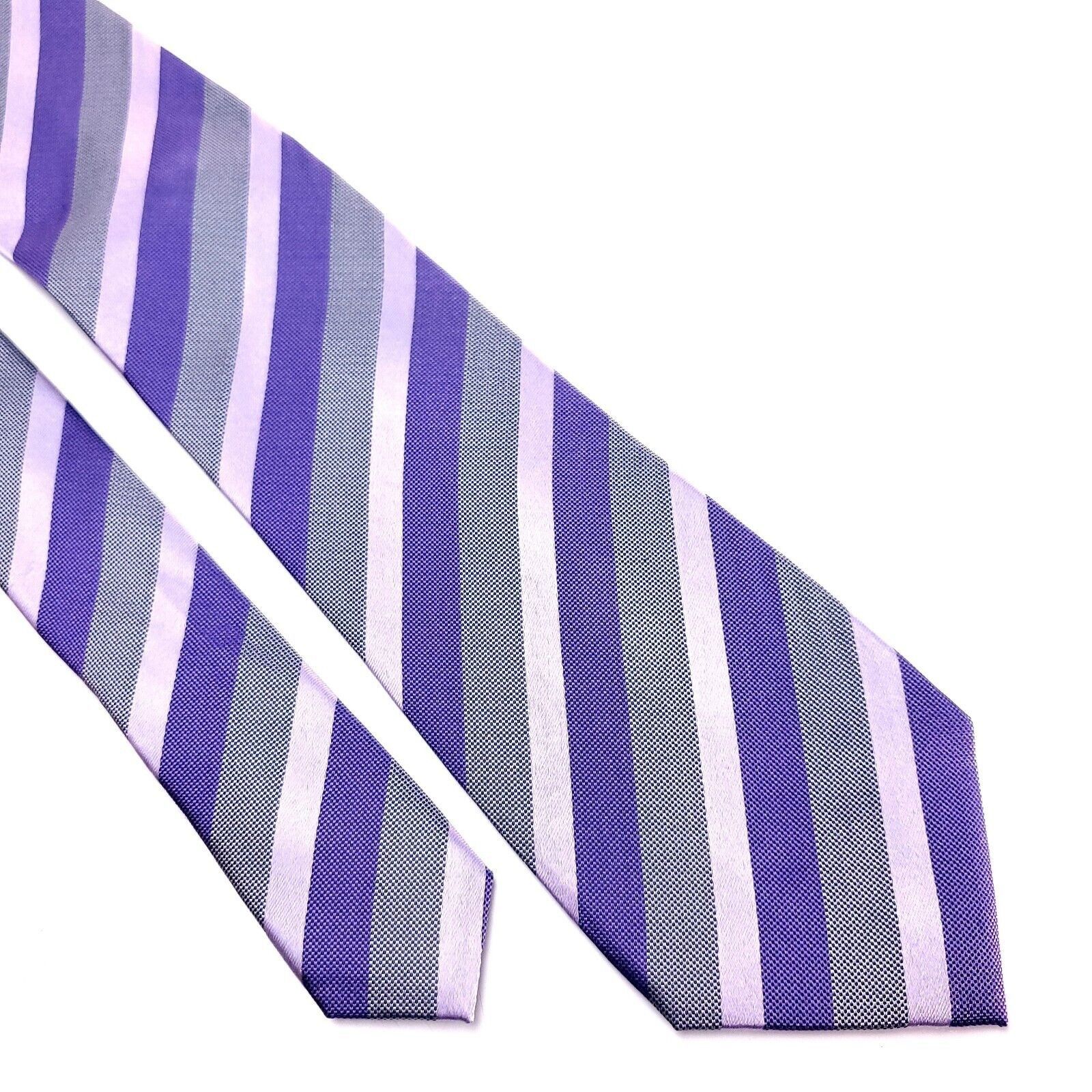 Alfani Alfani Silk Tie Purple Striped Woven Gray Skinny Size ONE SIZE - 1 Thumbnail