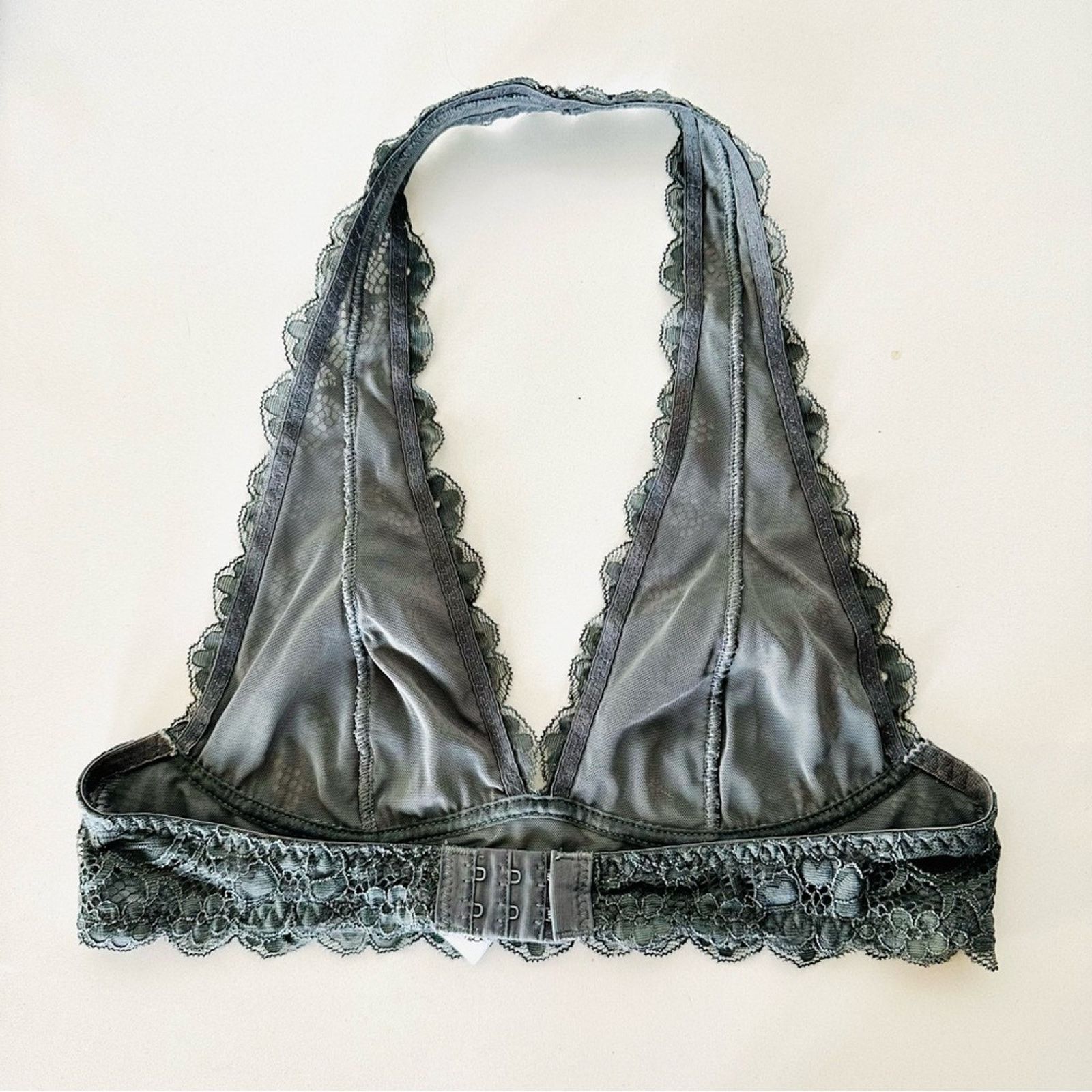 Free People FP FREE PEOPLE Grey Lace Halter Tank Sheer Bra Bralette Size S / US 4 / IT 40 - 2 Thumbnail