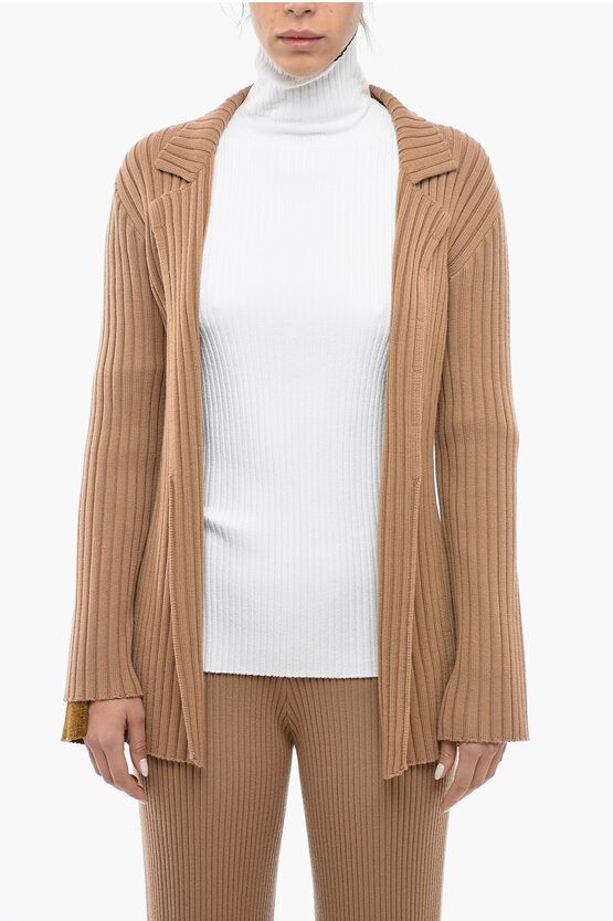 image of Chloe Ribbed Wool Cardigan in Brown, Women's (Size Medium)