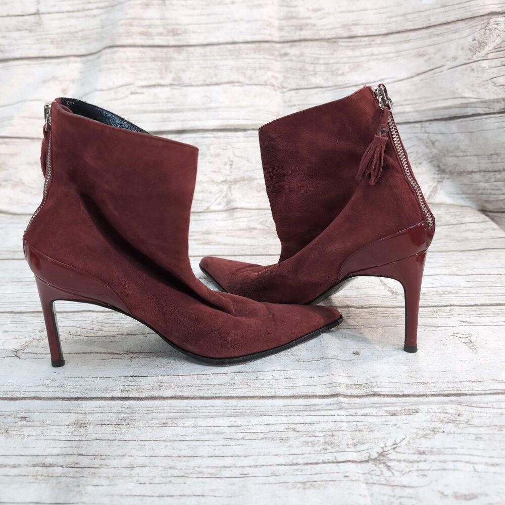 Giorgio Armani Giorgio Armani Suede Stiletto Ankle Boots Burgundy Pointed Size US 7 / IT 37 - 5 Thumbnail