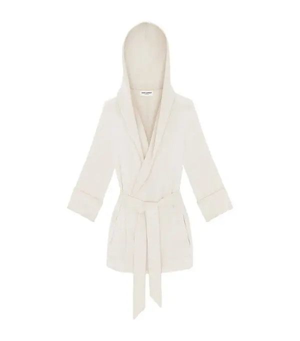 Saint Laurent Paris o1bcso1str1224 Hooded Jacket In Satin in White Size XS / US 0-2 / IT 36-38 - 4 Thumbnail