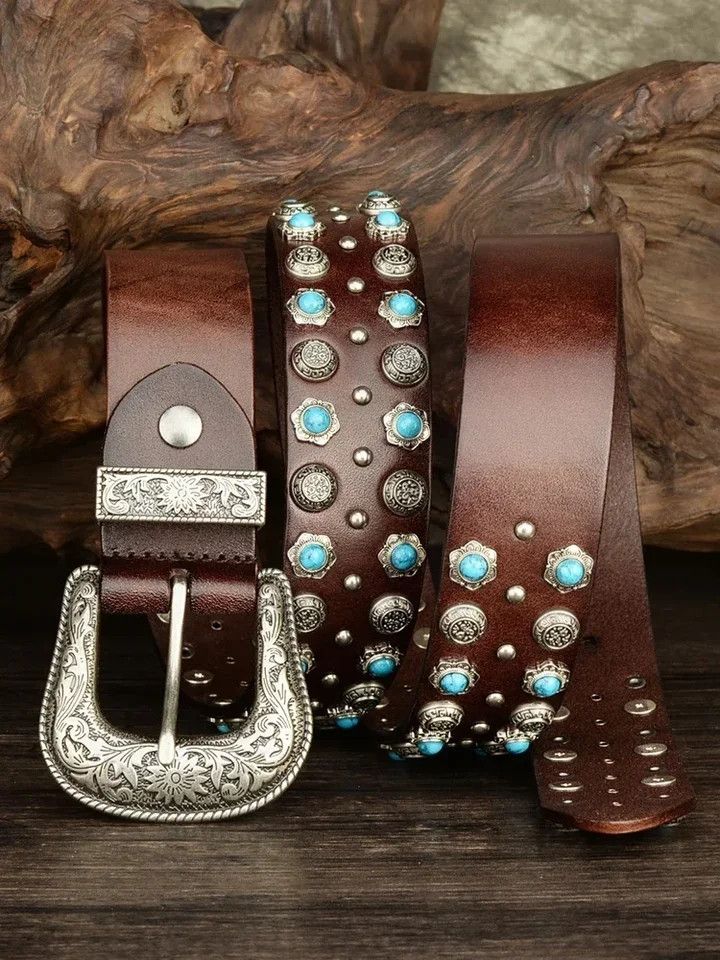 Japanese Brand Turquoise inlay rivet belt Size ONE SIZE - 1 Thumbnail