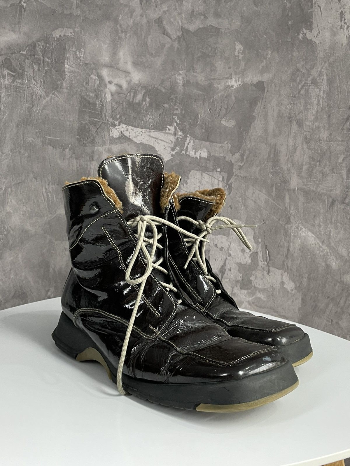 20471120 Vintage Y2K Faux Fur Glamour Bright Prada Style boots Size US 10 / IT 40 - 1 Thumbnail