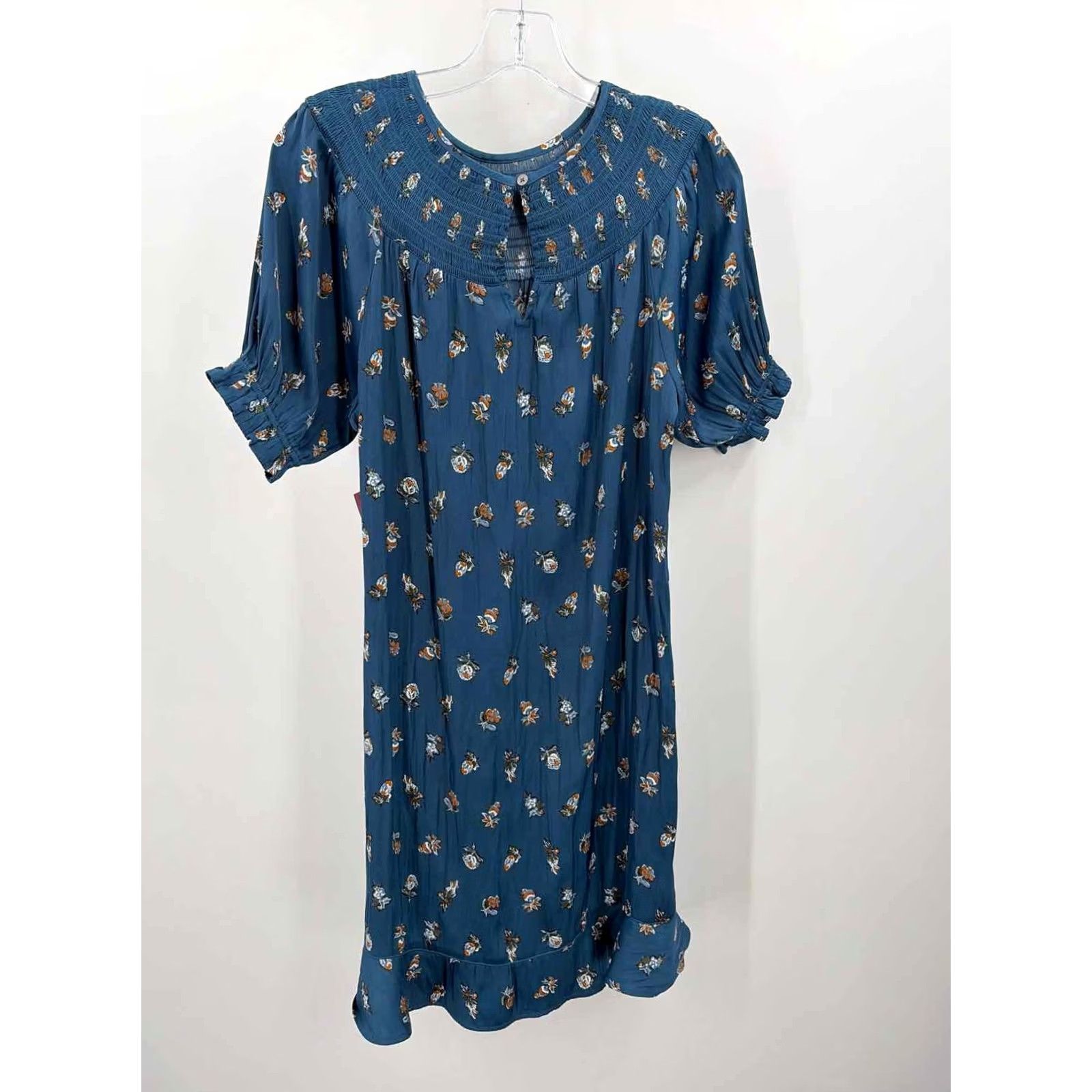 Loft Pre-Owned Loft Blue Floral Short Sleeve Dress Medium Size 32" / US 10 / IT 46 - 2 Thumbnail