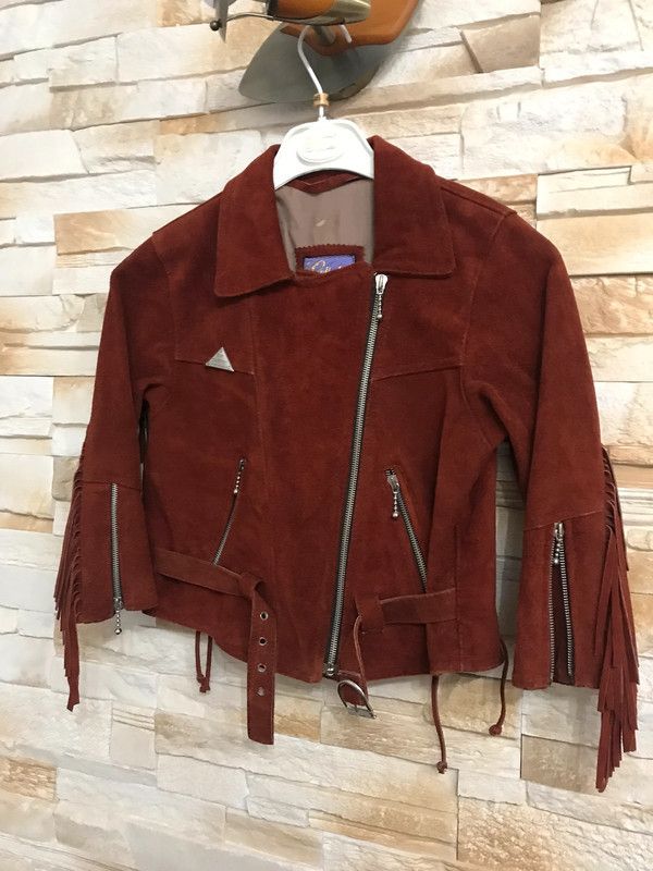 Vintage Elegant Children's Suede Leather Jacket - Dark Brown,Vintage Size US XXS / EU 40 - 7 Thumbnail