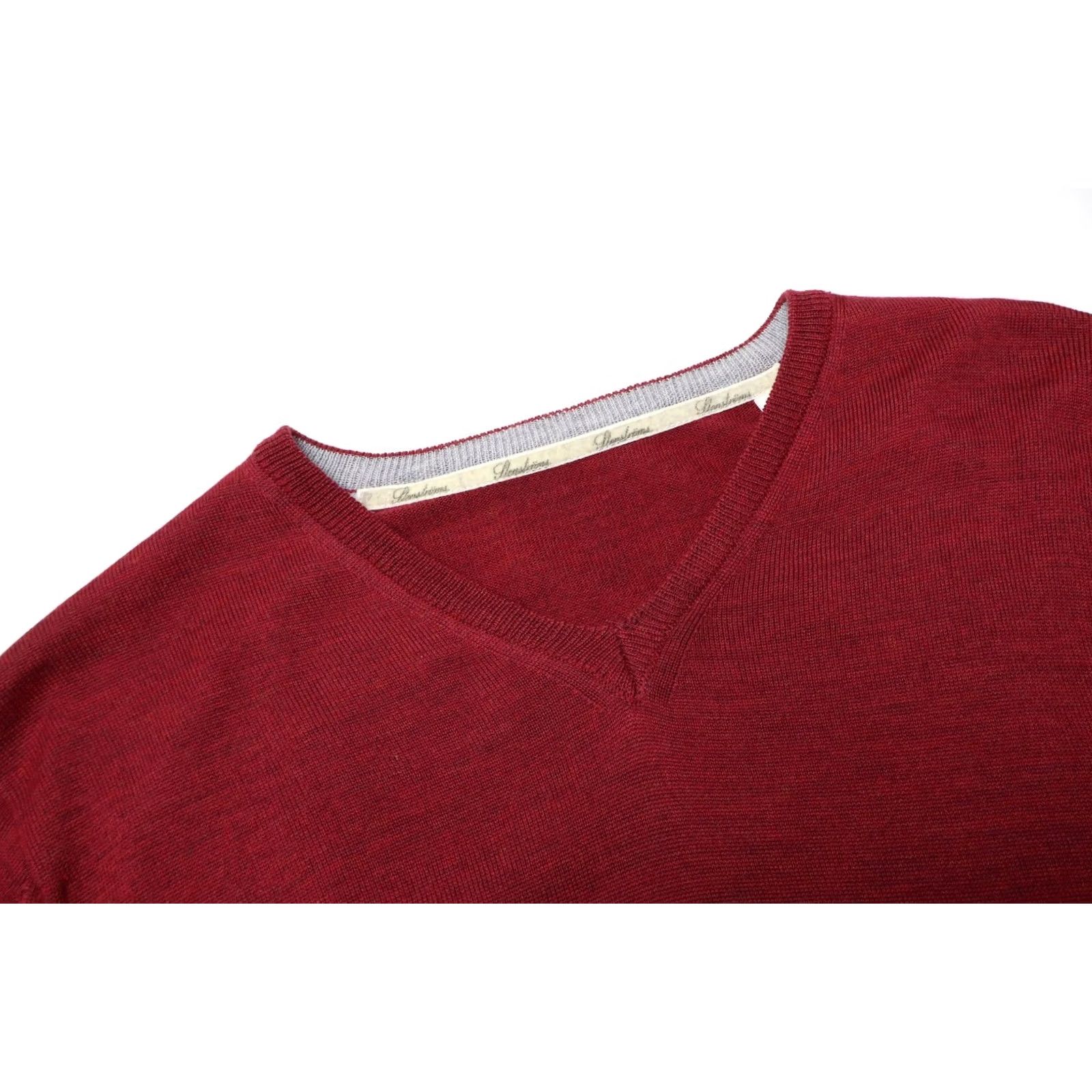 Vintage STENSTROMS Jumper Mens MEDIUM Red V-Neck Pure Merino Patches On Elbows Size US M / EU 48-50 / 2 - 4 Thumbnail