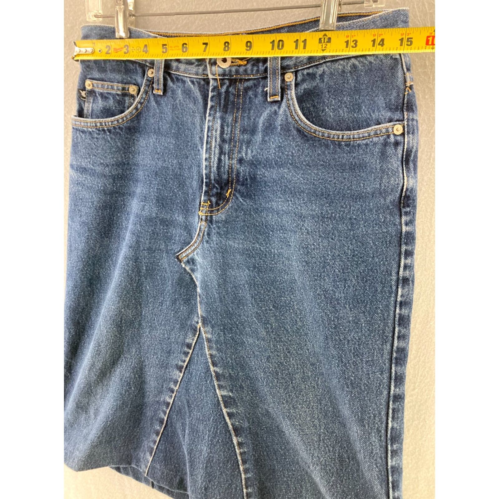 Express XPRESS Denim Skirt Womens Midi 7/8 Flare Cotton Blend Blue 90s Theme Pockets Regular M Womens Size 32" / US 10 / IT 46 - 2 Thumbnail