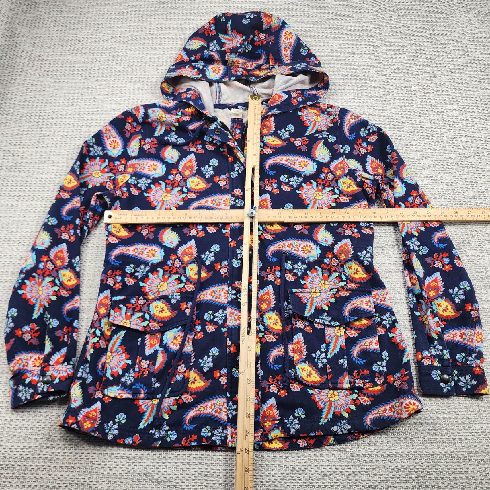 Levi's VINTAGE Levis Jacket Womens Large Blue Paisley Floral Hooded Utility Zip Front Size L / US 10 / IT 46 - 6 Thumbnail