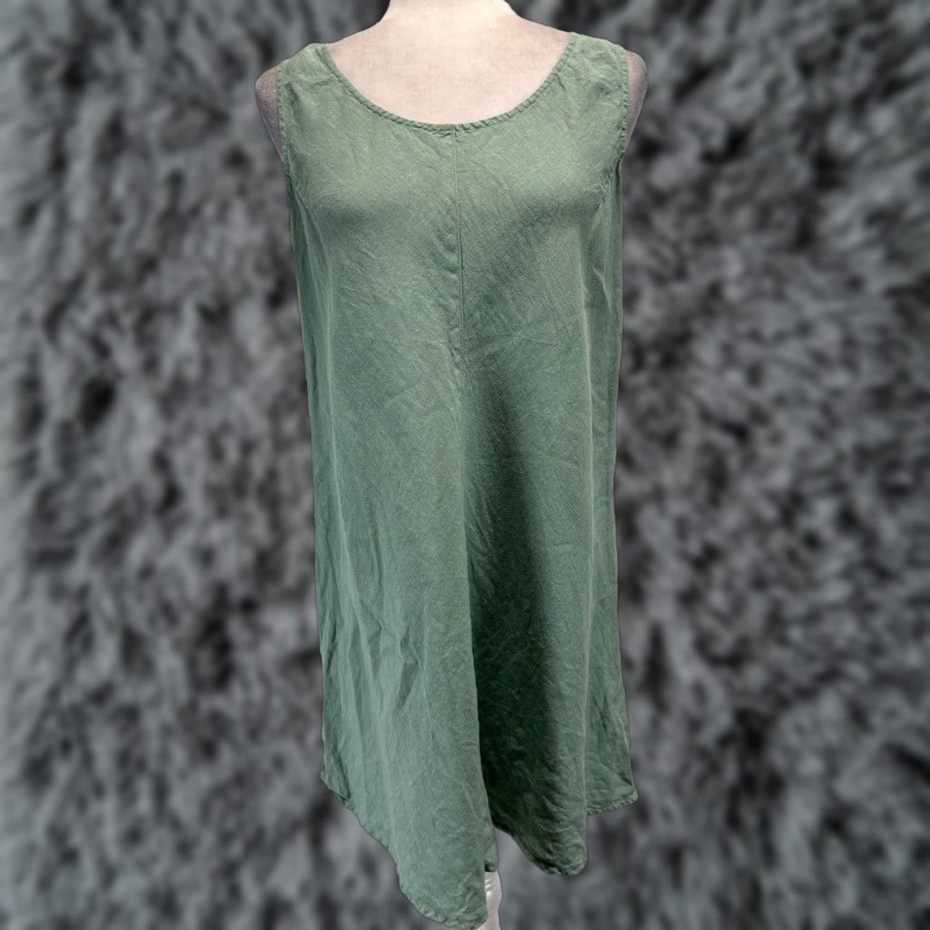 Vintage Kleen Linen A-Line Short Dress Green Sleeveless Women's Medium Beach Size 32" / US 10 / IT 46 - 1 Thumbnail