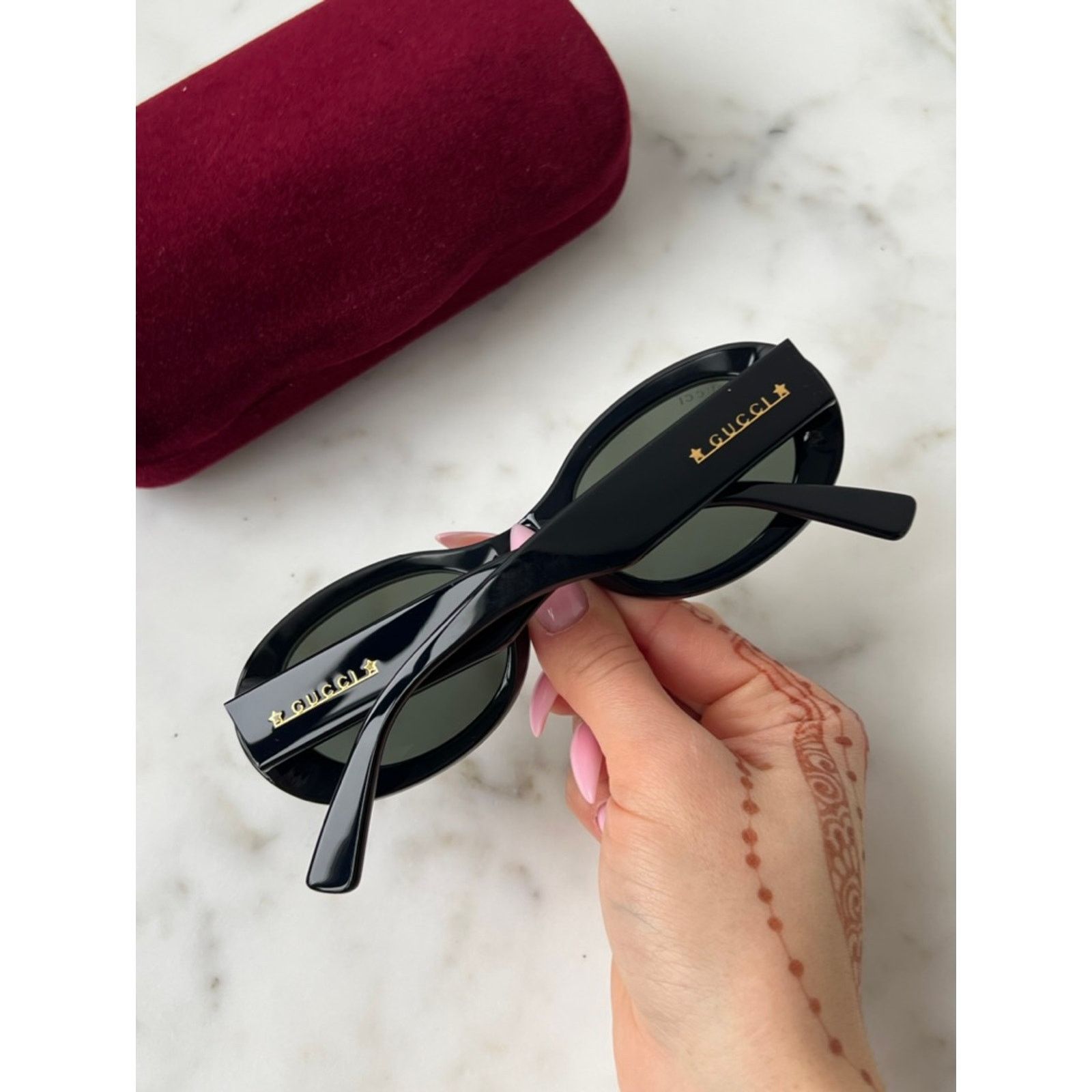 Gucci NEW Gucci GG1587S Oval Black Sunglasses Size ONE SIZE - 6 Thumbnail