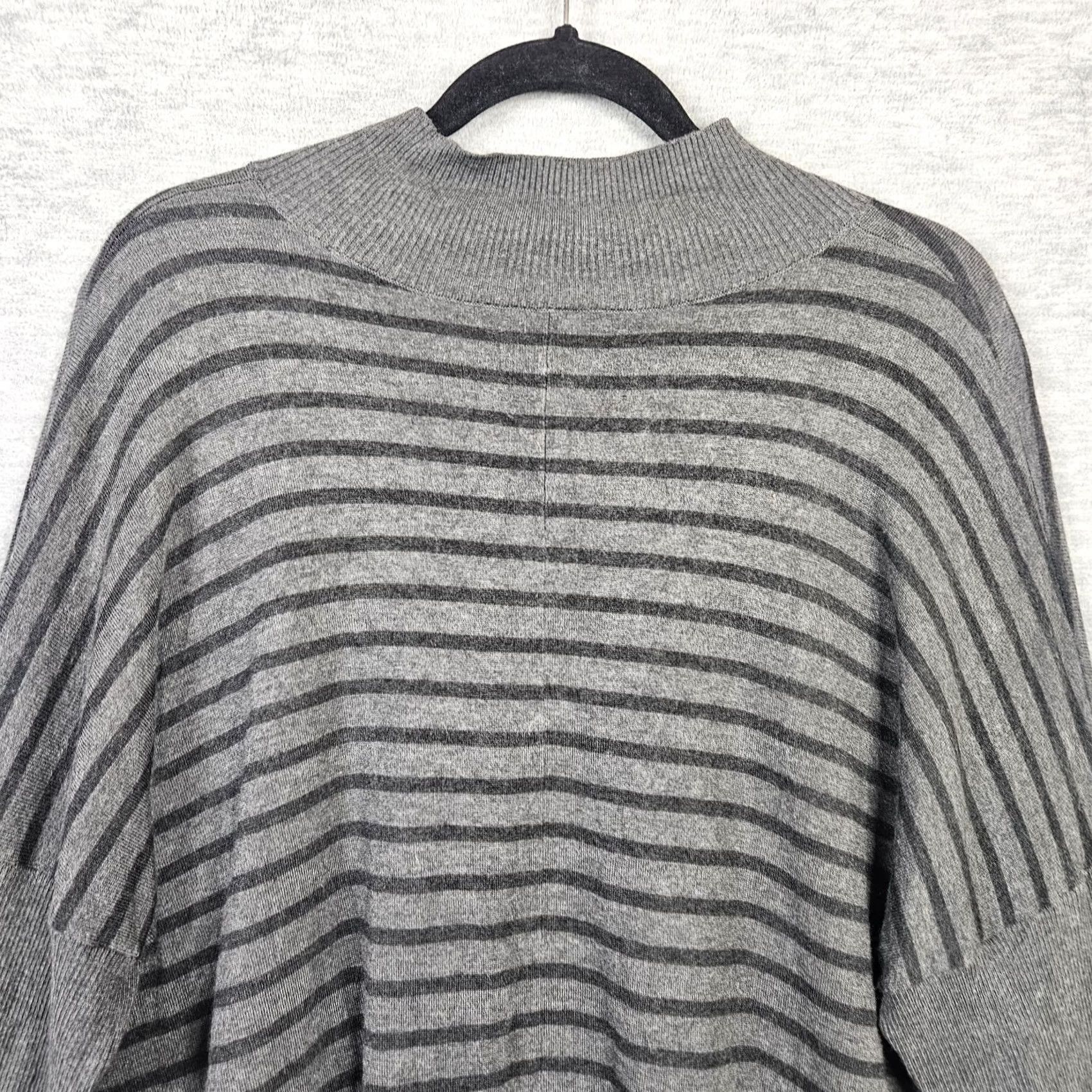 Eileen Fisher Eileen Fisher Sweater Cardigan Women Gray Black Stripes Mock Neck XL Knit 79% TENCEL 18% Nylon Regular Size XL / US 12-14 / IT 48-50 - 5 Thumbnail