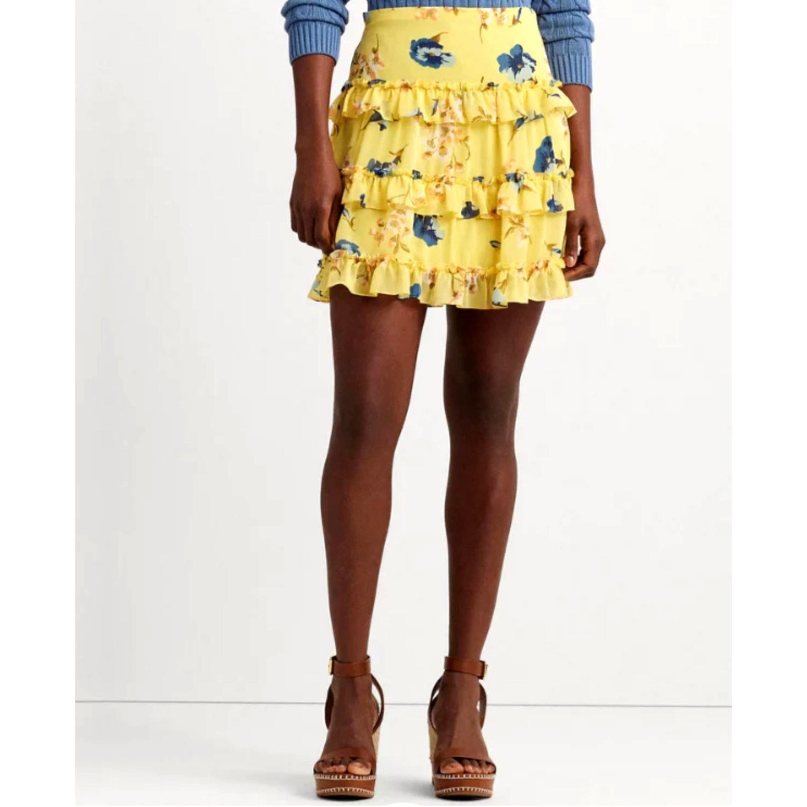 Ralph Lauren Ralph Lauren Tiered Georgette Floral Mini Skirt Yellow 8 Size 30" / US 8 / IT 44 - 2 Thumbnail