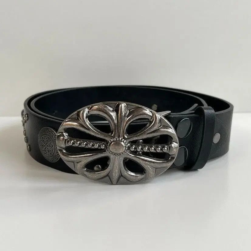 Other Y2K 2000s skeleton chrome cross studded goth emo black belt Size ONE SIZE - 1 Thumbnail