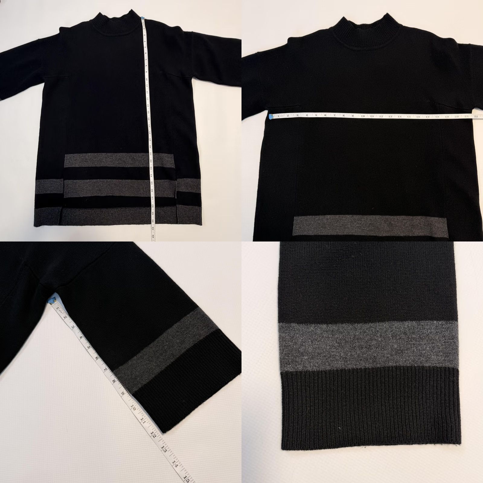 Vintage L.K. Bennett Saphy Sweater Tunic Womens Medium Black Charcoal Stripe Mock Neck 3/4 Sleeve Wool Knit Size M / US 6-8 / IT 42-44 - 8 Thumbnail