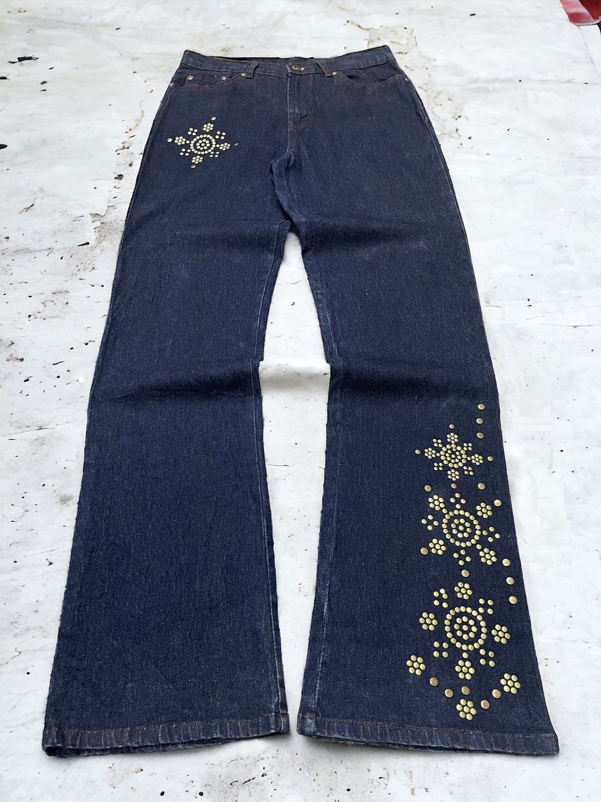 Tornado Mart Wanabe Style Studded Rivet Flare Denim Jeans