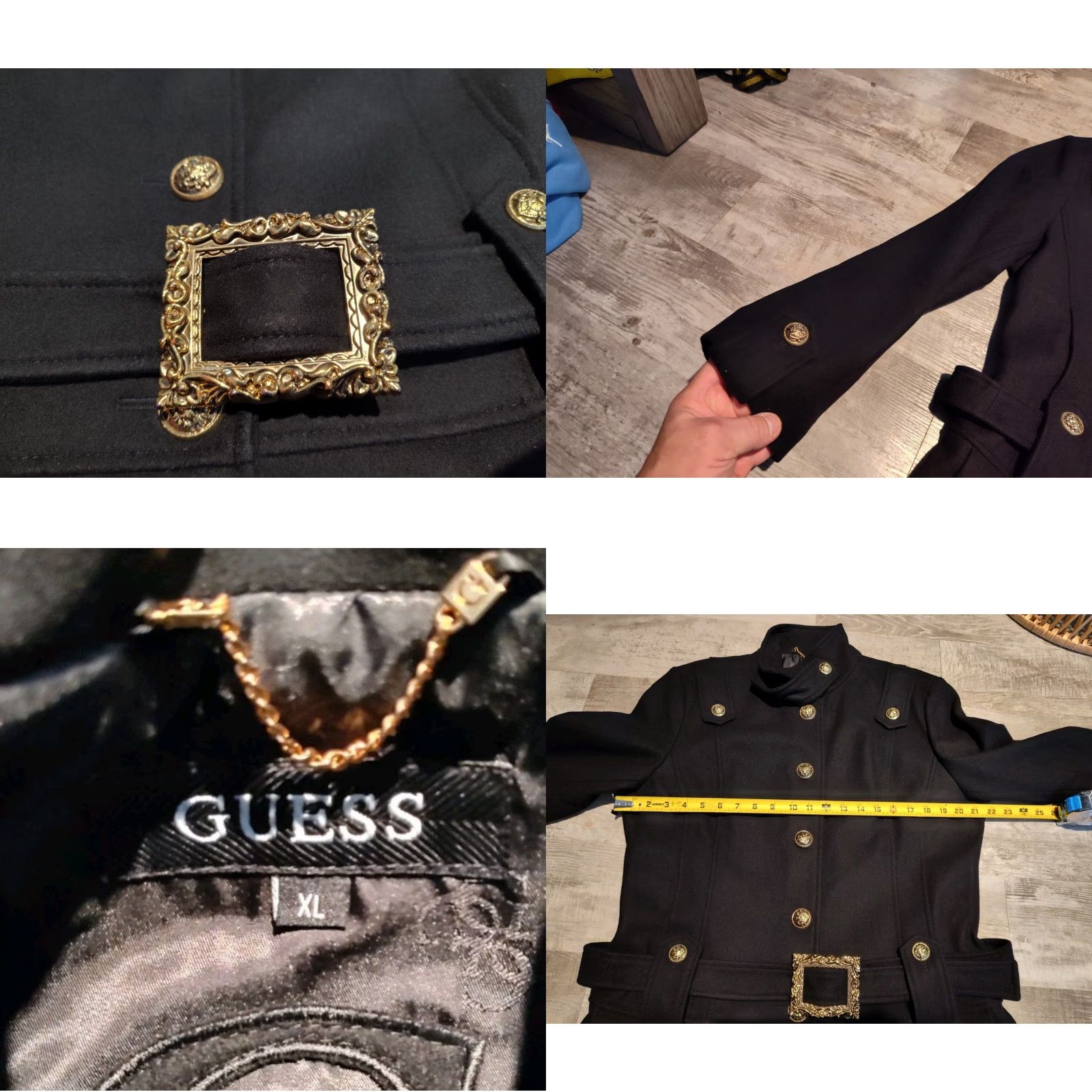 Guess VINTAGE Guess Wool Blend Peacoat Women’s XL Black Military Gold Buttons Long Coat Winter Fall Spring Size XL / US 12-14 / IT 48-50 - 8 Thumbnail